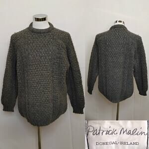 Patrick Malin Hand-Loomed Sweater Men's M Gray 100% Wool Irish Aran #J5207